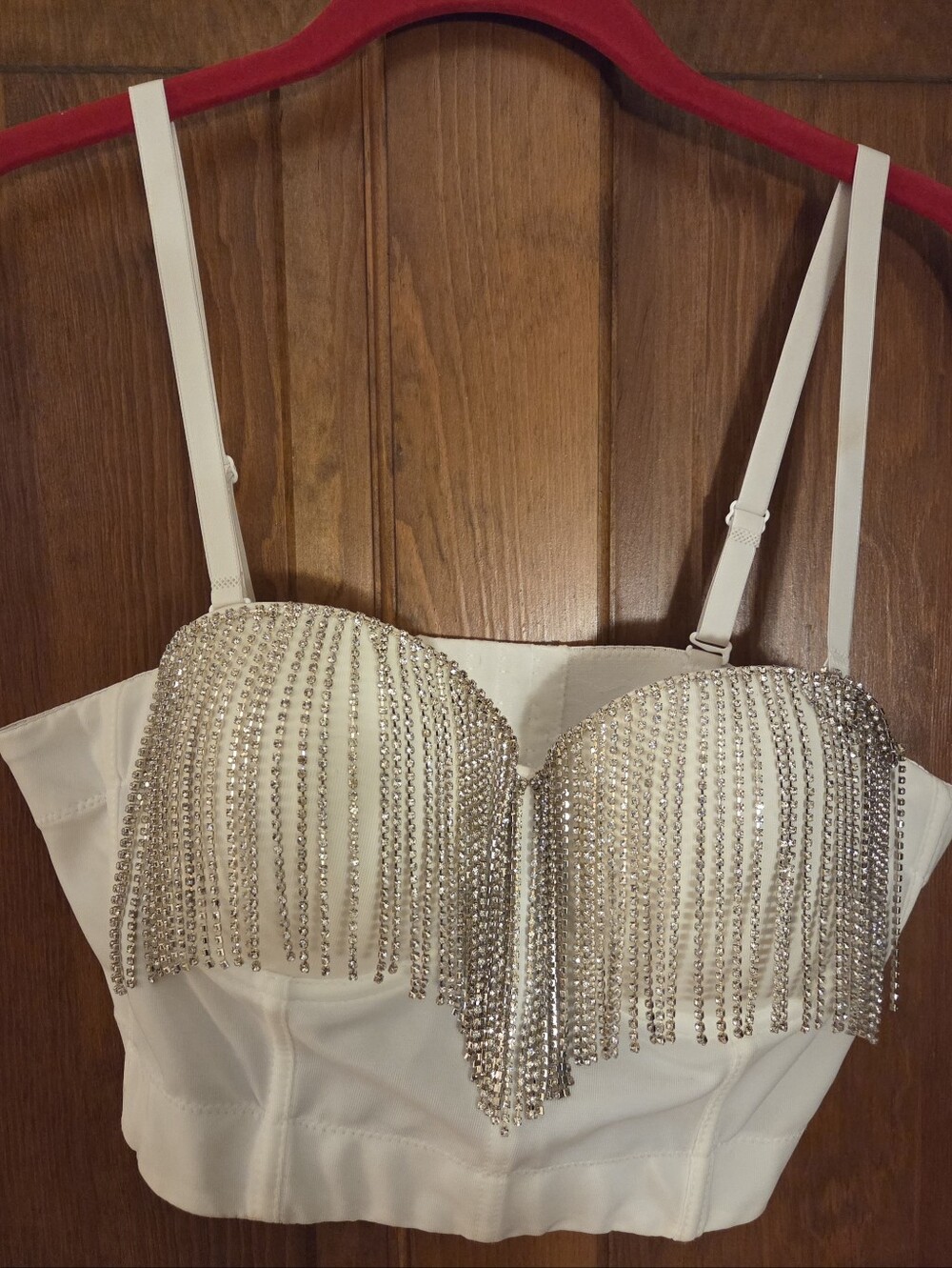 White Rhinestone Fringe Bustier Top – Size L (40C) – Never Worn